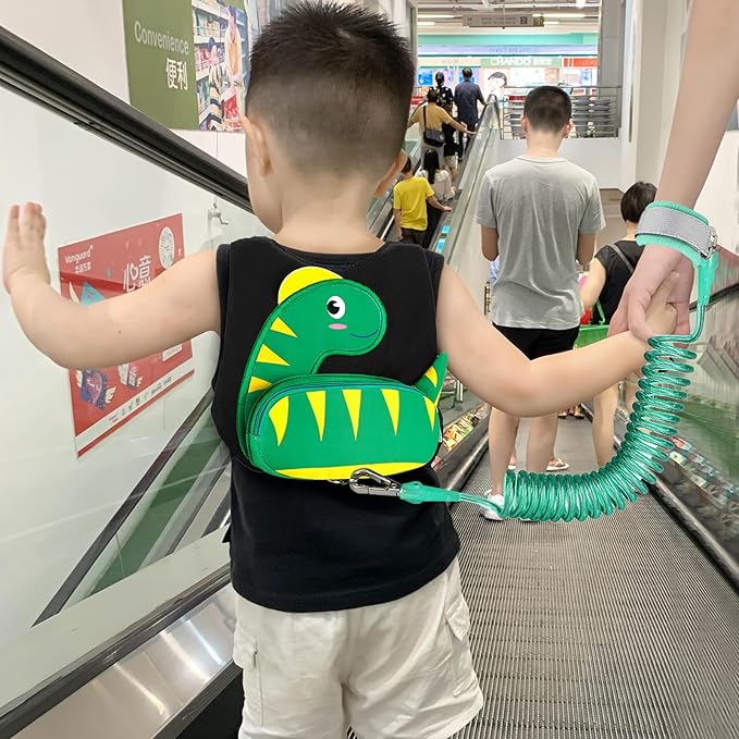 Accmor Toddler Harness Leash + Anti Lost Wrist Link, Cute Dinosaur Kids Harness with Leash, Adorable Child Harness Leash Wristband Strap Belt Protector for Baby Boys Girls to Outdoor Travel