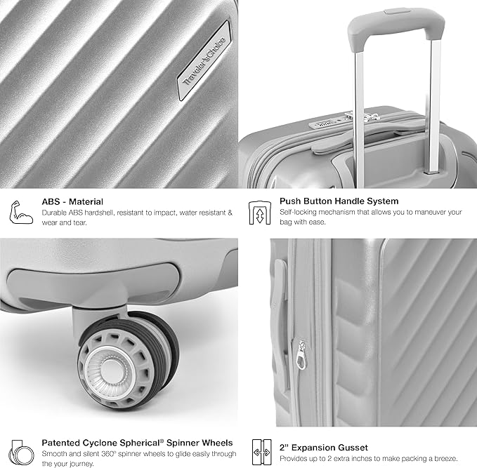 Traveler's Choice Elm Expandable Spinner Luggage Set, Matte Silver, 29" Large Checked