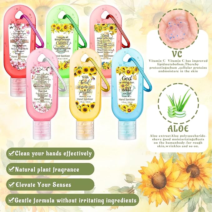 24 Pack Christian Hand Sanitizer Keychains Bible Verse Mini Hand Sanitizer Keychains Bulk Travel Size Christian Gift for Women Religious Gifts for Teacher Coworker Wedding Church Christmas Favors