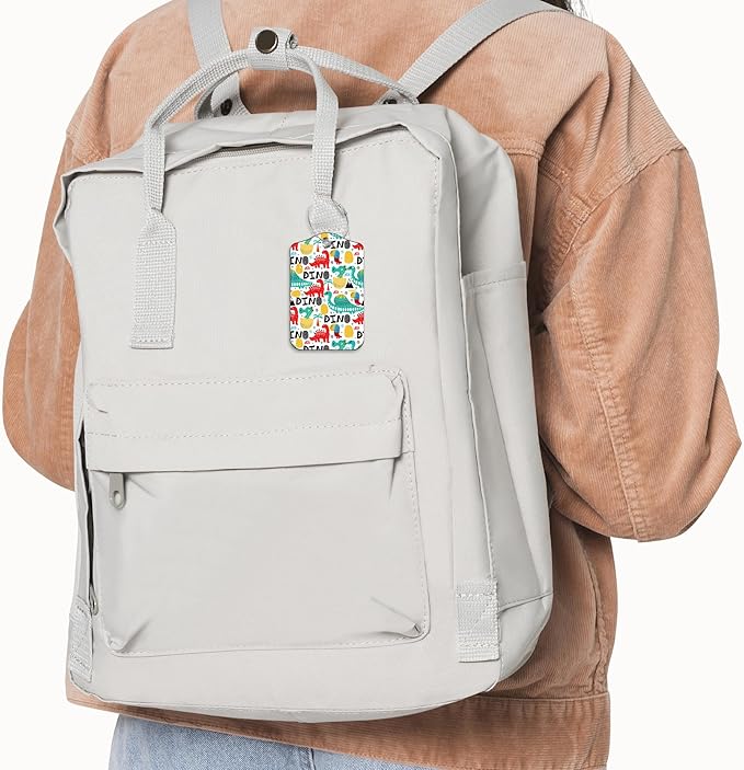 2 Pack Luggage Tags for Suitcase,PU Leather Travel Cruise Luggage Tag with Privacy Cover,Name ID Label and Steel Ring,Travel Essentials for Women Men (Dinosaur with Palms)