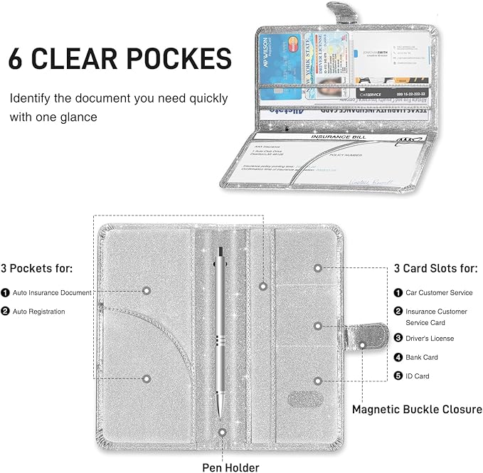 Car Registration and Insurance Card Holder, Document Holder for Cards, Driver Vehicle License Document Glove Box Compartment Organizer, Car Essentials For Women