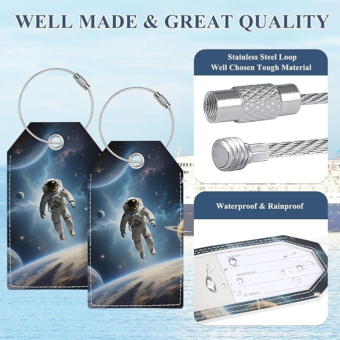 Luggage Tags for Suitcases, Personalized Luggage Tag, Bag Tags for Backpacks Handbag School Instrument with Name ID Label Travel Essentials, Unique Fun Baggage Tags 2 Pack, Astronaut