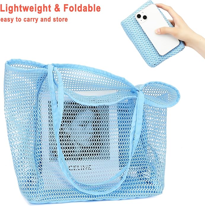 Mesh Beach Bag for Women, Casual Hobo Bags Large Beach Tote for Pool Travel Cruise Vacation Essentials