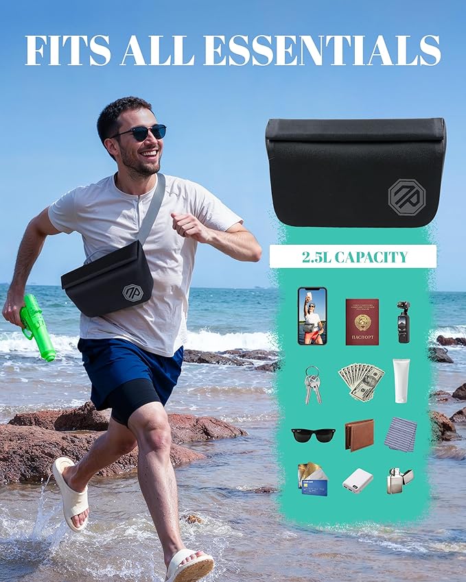 niphean IPX7 Waterproof Fanny Pack with Magnetic One-Hand Closure, Durable Waterproof Dry Bag Kayaking Accessories, Paddle Board, Beach Cruise Essentials, 2.5L Phone Pouch Dry Bags for Men & Women