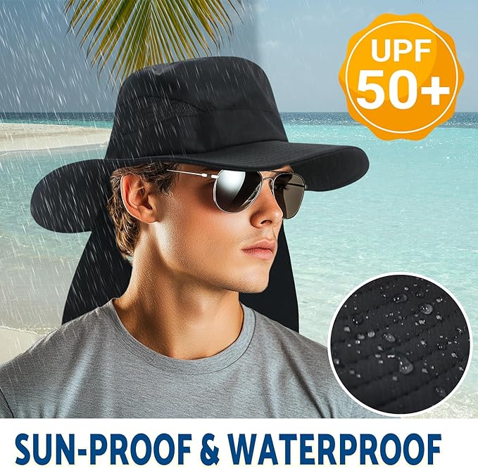 NPJY Sun Fishing Hats with Neck Flap for Men Women UV Sun Protection Bucket Hat