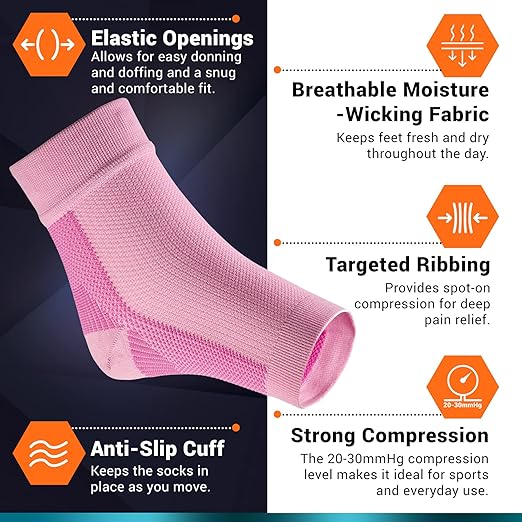 Compression Socks 20-30mmHg for Plantar Fasciitis, Achilles Tendonitis Relief - Ankle Compression Sleeve for Heel Spurs, Foot Swelling & Fatigue - Arch Support Brace for Everyday Use (1 Pair)