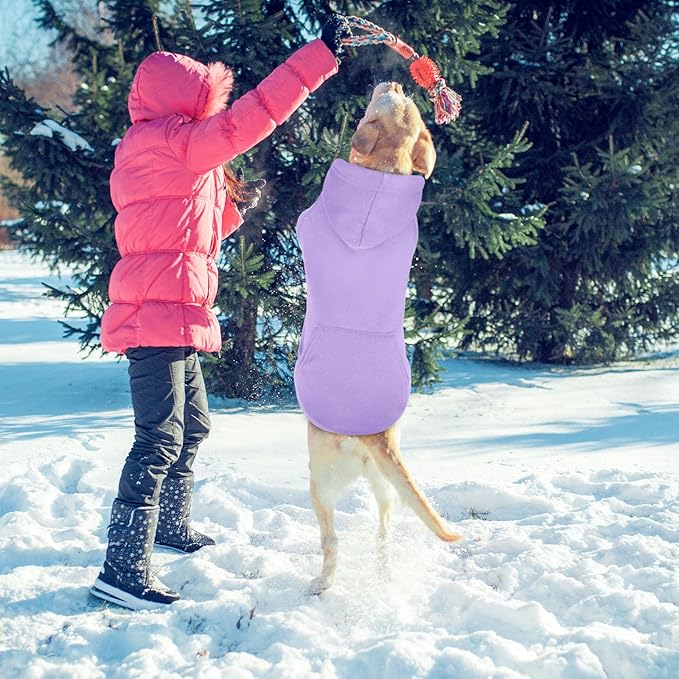3XL Dog Sweaters for Large Dogs,Dog Hoodie,Cozy Fleece Interior Sweatshirt with Hood & Pocket,Leash Hole,Pet Clothes Sweater for Small,Medium,and Large Dogs,Light Purple&3XL