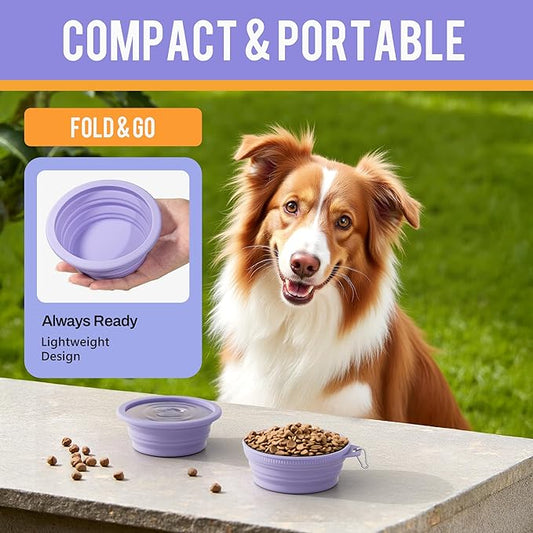 Li&Zhao Collapsible Dog Bowls - Silicone Travel Dog Bowl with Cover Lids Portable Expandable Pet Bowls Portable Water Bow for Cats Feeding Traveling Camping Hiking Walking(Purple)
