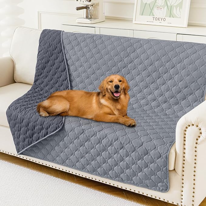 Smiry Waterproof Dog Bed Cover Blanket, Soft Reversible Pet Blanket, Washable Leakproof Cats Dogs Couch Cover for Sofa, Couch, Furniture, Plaid (52x82 Inch, Grey/Dark Grey)