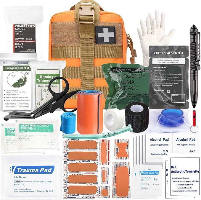 74 Piece Camping First Aid Kit Ifak Trauma Kit, Molle Tactical First Aid Kit Refill Supplies for Survival Camping Hiking Travel (Orange)
