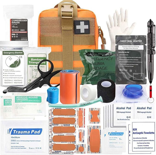 74 Piece Camping First Aid Kit Ifak Trauma Kit, Molle Tactical First Aid Kit Refill Supplies for Survival Camping Hiking Travel (Orange)