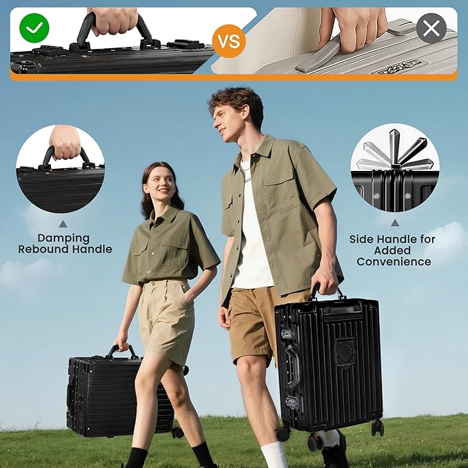 Carry On Luggage 22x14x9 Airline Approved, Zipperless Luggage Carry On, Hard Shell Suitcases with TSA Lock, Lightweight Carry On Suitcases with Aluminum Frame (black, 20inch)