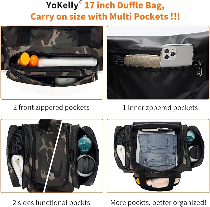 17 inch Small Duffle Bag - Carry On Personal Item Bag for Travel Gym Sport - Camo