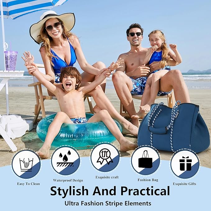 QOGiR Neoprene Multipurpose Beach Bag Tote with Inner Zipper Pocket … … … …