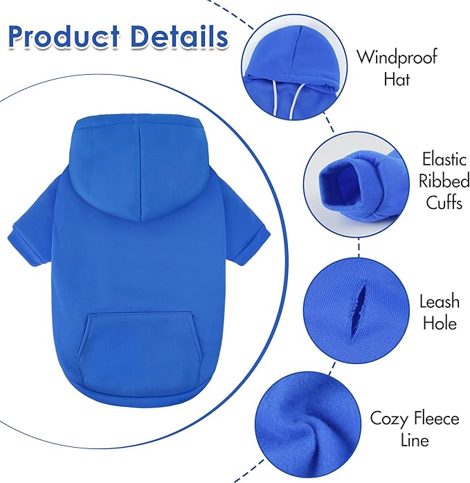 BAOBICUTE Dog Basic Hoodie Soft Dog Clothes Cold Weather Sweaters for Medium Large Dogs Cozy Fabric Warm Sweatshirt with Leash Hole (Blue, M (Back: 16.54",Chest: 22.05", Neck: 16.54"))
