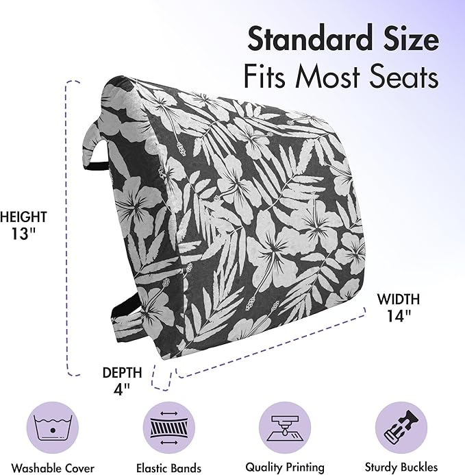 Ambesonne Tropical Lumbar Back Support Pillow, Artisan Exotic Hibiscus Flowers Fern Leaves Pattern Nature Plant Picture Art, High Density Foam for Office Chairs Car Seats, 14" x 13", White Grey
