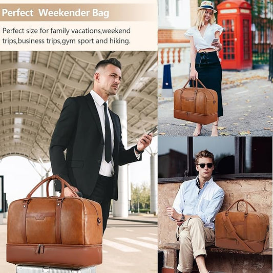 Wogarl Weekender Bags for Women Large Canvas Overnight Bag Travel Duffel Bags Carry on Shoulder Weekend Bag with Shoe Compartment for Travel Night Flight Daily Use