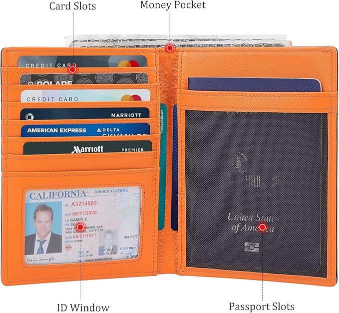 Polare Luxury RFID Blocking Leather Passport Holder Travel Wallet For Men and Women (Black/Brown with AirTag Slot)