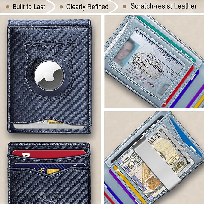 BULLIANT Men Wallet Airtag&Standard Use,Slim Front Pocket Wallet Money Clip for Gifg Men RFID Blocking 11Cards