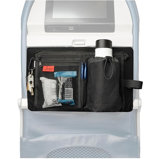 Lusso Gear Premium Black Airplane Tray Table Cover with 5 Compartments - Sanitary, Machine-Washable, Foldable - Black