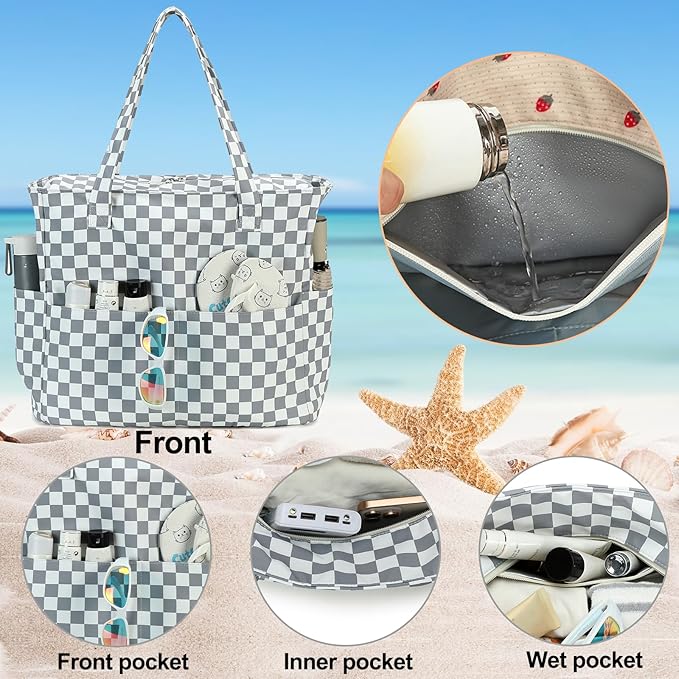 Bluboon Waterproof Beach Tote Pool Bags for Women Ladies Extra Large Carry On Bag With Wet Compartment for Weekender Travel