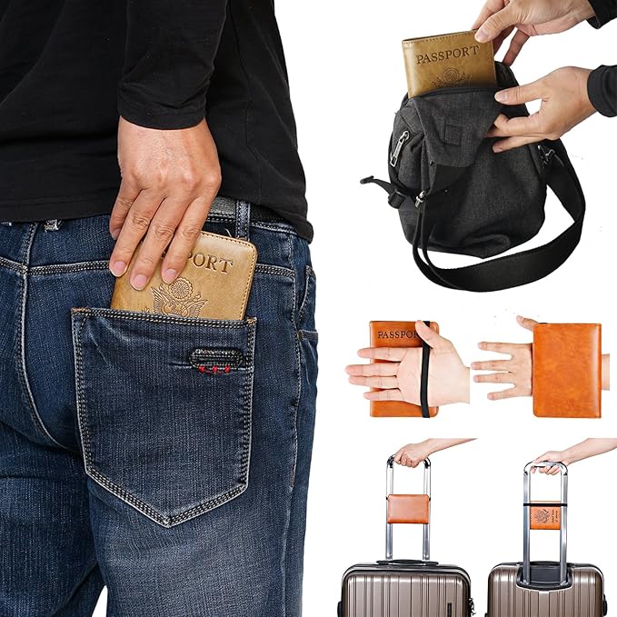 Passport Holder Cover Wallet Travel Essentials RFID Blocking Leather Card Case International Must Haves Travel Accessories for Women Men(113#Black)