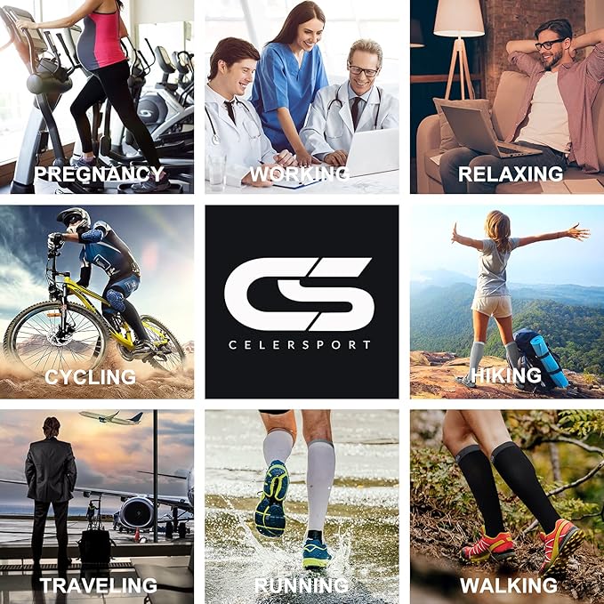 CS CELERSPORT 3 Pairs Compression Socks for Men and Women 20-30mmHg Running Athletic Support Socks