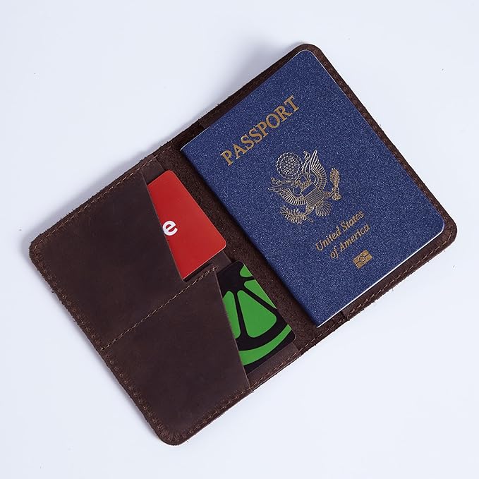 INCARNE US Passport Cover Clear - Travel Passport Wallet - Leather Passport Holder for Men Women Family with Card Slots & Note Compartmen - Sleeve Protector - Genuine Leather - Vintage Brown