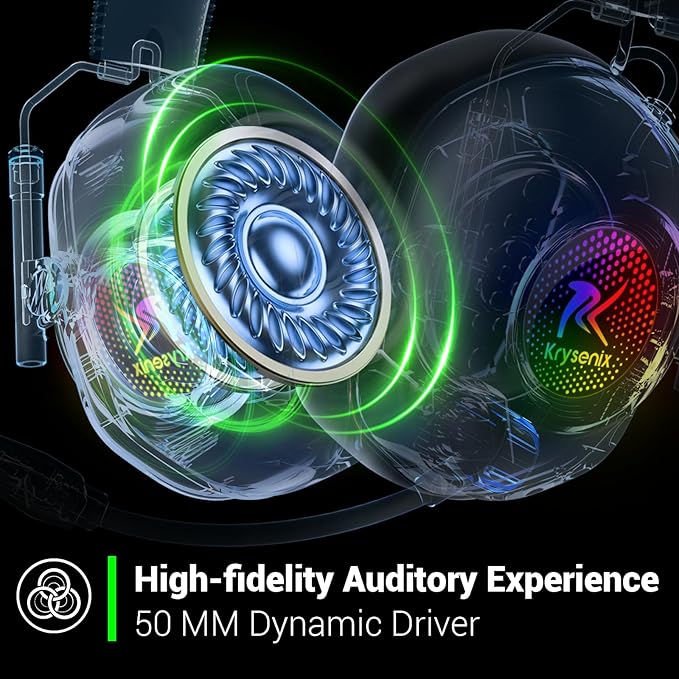 Wireless Gaming Headset with Noise Canceling Microphone for PC, PS5, PS4, Switch, Mac, 2.4 GHz Wireless & Bluetooth 5.4 Gaming Headphones, Cool RGB Lighting, 40Hr Battery, 50mm Drivers(Black Green)