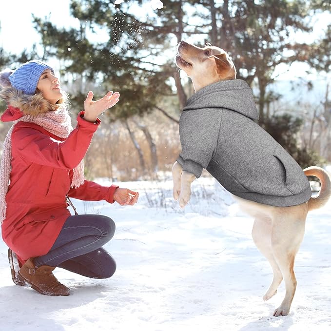 3XL Dog Sweaters for Large Dogs,Dog Hoodie,Cozy Fleece Interior Sweatshirt with Hood & Pocket,Leash Hole,Pet Clothes Sweater for Small,Medium,and Large Dogs,Grey&3XL