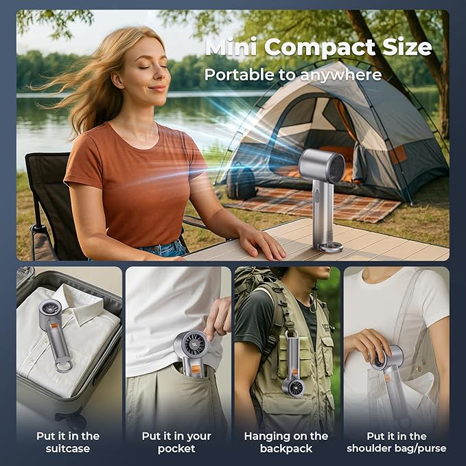 Portable Handheld Turbo Fan for Outdoor,5000mah Mini Handheld Personal Pocket Fan for Powerful Airflow Wind ,20Hrs,100 Speeds Adjustable,Digital Display,Gifts for Travel,Outdoor Activites,Camping-Grey