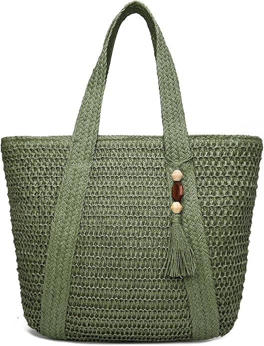 Straw Beach Bags for Women Woven Beach Tote Bag Casual Boho Large Shoulder Handbags Purse for Vacation Holiday