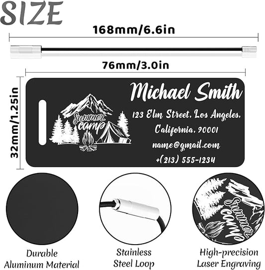 4 PCS Personalized Luggage Tags for Suitcase, Custom Engraved Aluminum Luggage Tags with Your Personalized Text Logo, Metal Name Tags with Steel Loop for Bag, Suitcase, Backpack (Black, Small)