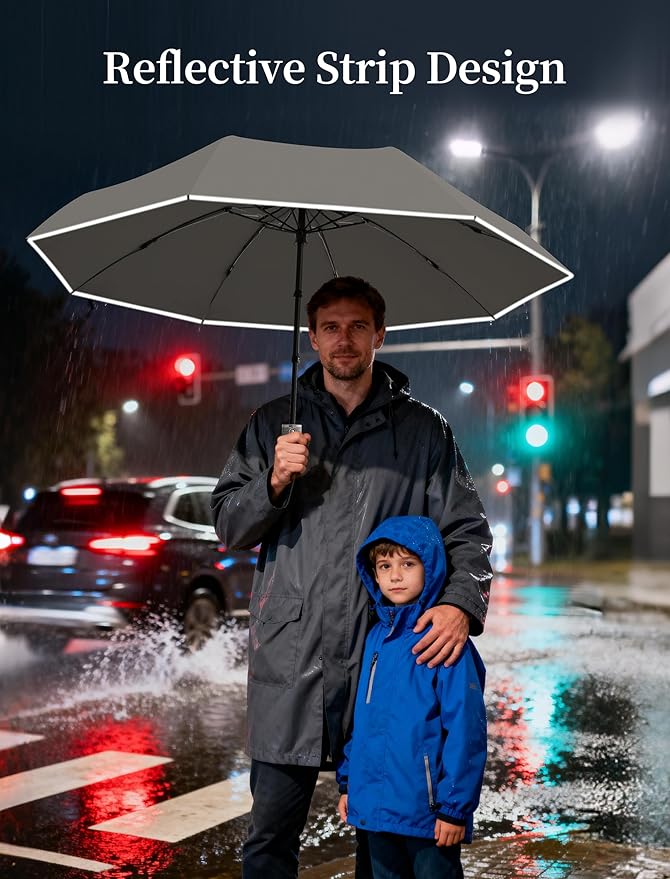 Seniny Electric Travel Umbrella with Intelligent Open Close, Rechargeable Umbrellas for Rain Windproof, Automatic Portable & Compact Umbrella with Reflective Stripe