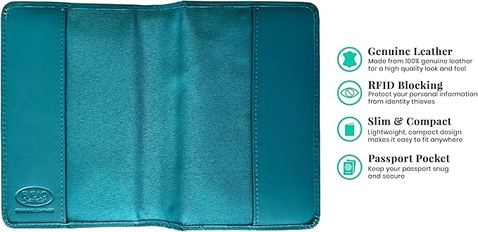 Personalized Monogrammed Teal Leather RFID Passport Cover Holder