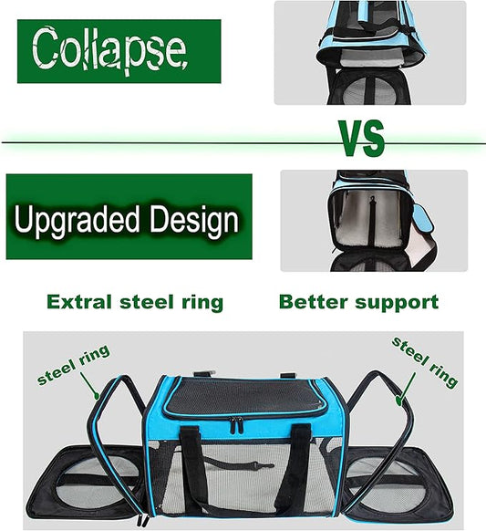 Soft-Sided Pet Carrier for Cats Small Dogs of 15 Lbs Medium Blue