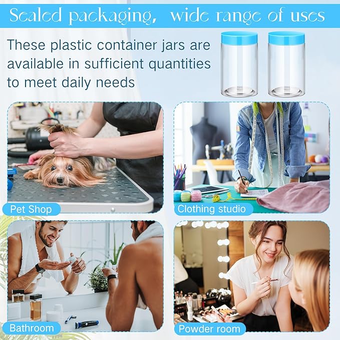 SATINIOR 12 Pack 12 oz Plastic Container Jars with Lids Round Clear Travel Cosmetic Container Slime Jars for Toiletries, Lotion, Cream, Ointments, Makeup, Rhinestone, Samples, Kitchen Storage(Blue)