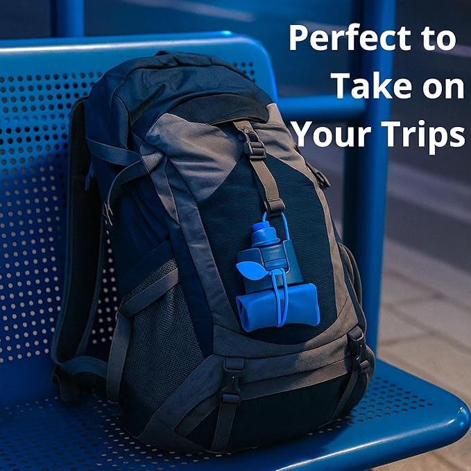 Collapsible Water Bottles Travel Water Bottle Silicone Water Bottle Foldable Lightweight Portable Leakproof & Reusable perfect for Gym Hiking Camping 500ml 17oz - BPA free - (blue)