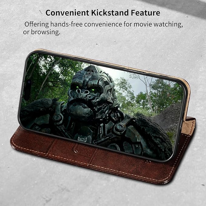 Belemay Leather Wallet Case Compatible with iPhone 17 Pro Max, Premium Cowhide Leather Two-Tone Effect, RFID Blocking Card Holders, Shockproof TPU Shell, Kickstand, Protective Flip Cover, 6.9", Brown