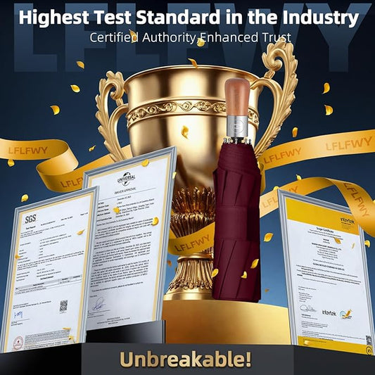 Umbrellas for Rain, 47" Large Windproof Travel Umbrella, Triple-Layer Vented Canopy, 10 Fiberglass Ribs, Auto Open Close Compact Umbrella, Wooden Handle, Heavy Duty for Commute, Gifts for Men & Women