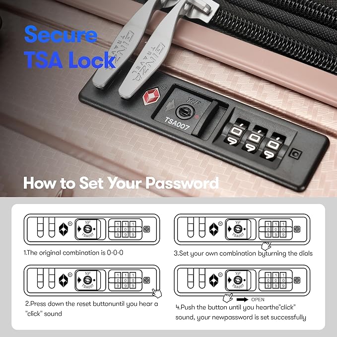 GinzaTravel 3 Piece Hardshell Expandable Luggage Sets with Spinner Wheels TSA Lock,Large Suitcases with Wheels, 20inch 25inch 29inch, Rose Gold