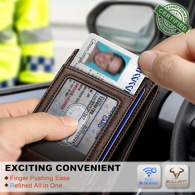 BULLIANT Men Wallet,Slim Leather Wallet Money Clip Magnetic Closure Simplifed Bill Folder 10Cards RFID Blocking 4.3"×3"