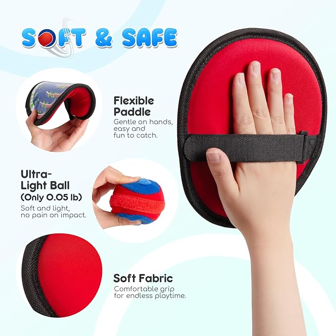 Playzap Toss and Catch Ball Set Ultra Soft Fabric Pain-Free - Family Games Christmas Stocking Stuffers Gift for Toddlers Kids Boys Girls 2-4 5-7 8-10 Yrs - Baseball Glove Toy Indoor Outdoor Yard Beach