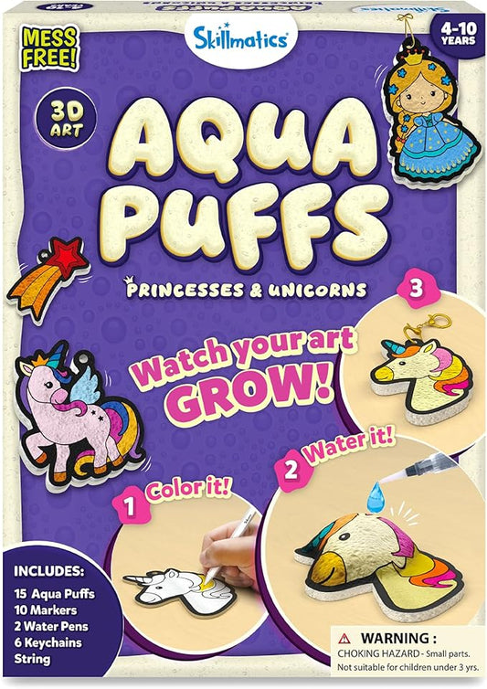 Skillmatics 3D Art Kit - Aqua Puffs Princesses & Unicorns, Stocking Stuffers, Paint by Number Craft for Kids, DIY Color & Inflate Activity, Christmas Gift for Girls & Boys Ages 4, 5, 6, 7, 8, 9, 10