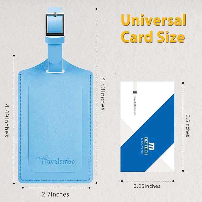 Travelambo 8 Pack Luggage Tags Faux Leather for Suitcases Travel Bag Labels Travel Accessories Essential with Protection Cover ID (Light Blue)