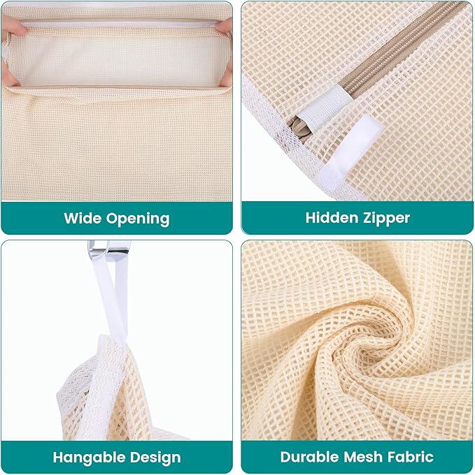 6Pcs Durable Cotton Mesh Laundry Bags for Delicates, 12×16in+16*20in+20*24in Breathable Laundry Mesh Wash Bags with Sturdy Zipper for Delicates, Clothes, Pants, Underwear, Bra, Socks (M+L+XL)