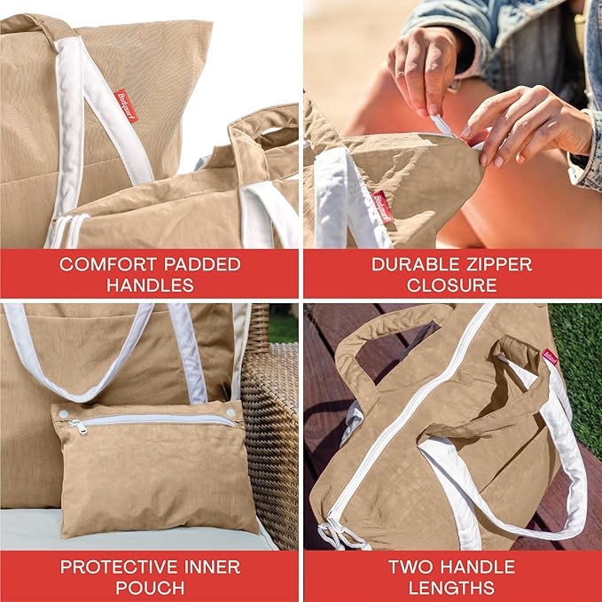 Bodysurf Beach Bags Waterproof Sandproof - Packable Foldable Nylon Zipper Tote Bag for Travel Lightweight, Pool, Boat, Cruise