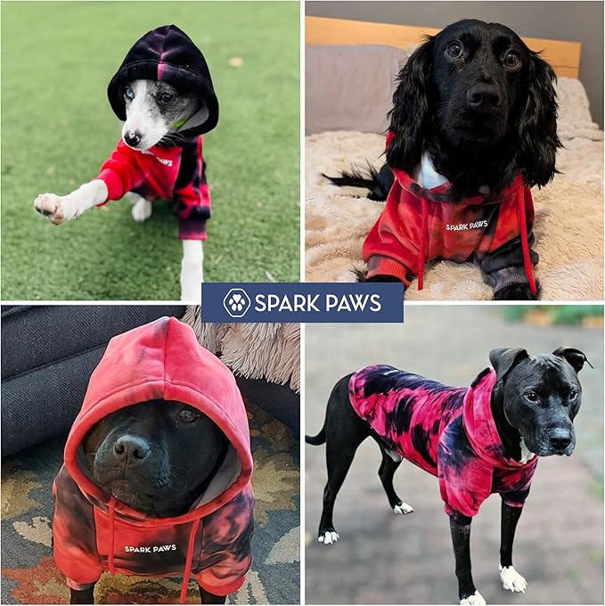 Spark Paws Dog Hoodie – Premium Dog Sweater for Small, Medium, and Large Dogs | Warm Outfits for French Bulldogs, Pitbull, Puppy, Winter Jacket Alternative - Red & Black - S