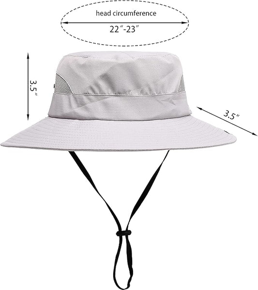 Womens Summer Sun Hat Beach Hat Wide Brim Outdoor UV Protection Hat Foldable Cool Mesh Ponytail Bucket Hat