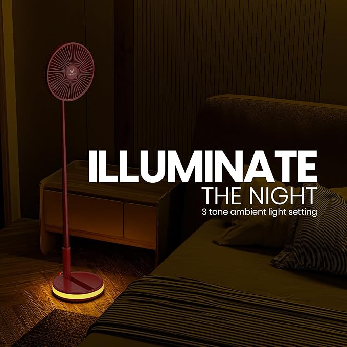 VENTY Portable Fan - Wireless Battery Operated Fan - 4 Speeds - LED Lighting - Carry Case & Remote Control - Cruise Travel - Outdoor Travel RV Power Bank With USB-C Port (Red with Case)